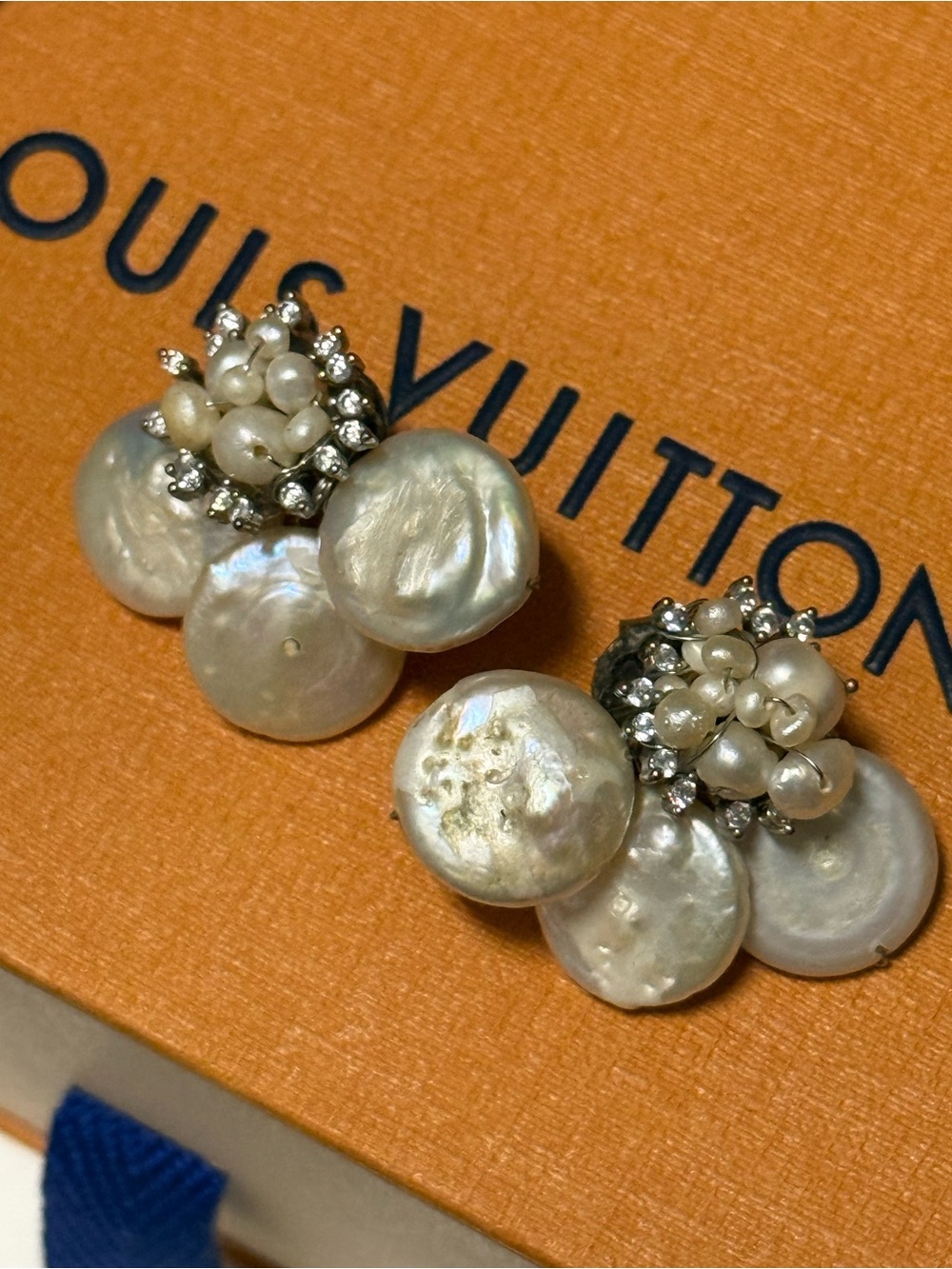 Pearl Cluster Drop Earrings - Ivory Pearl & Silver Tone